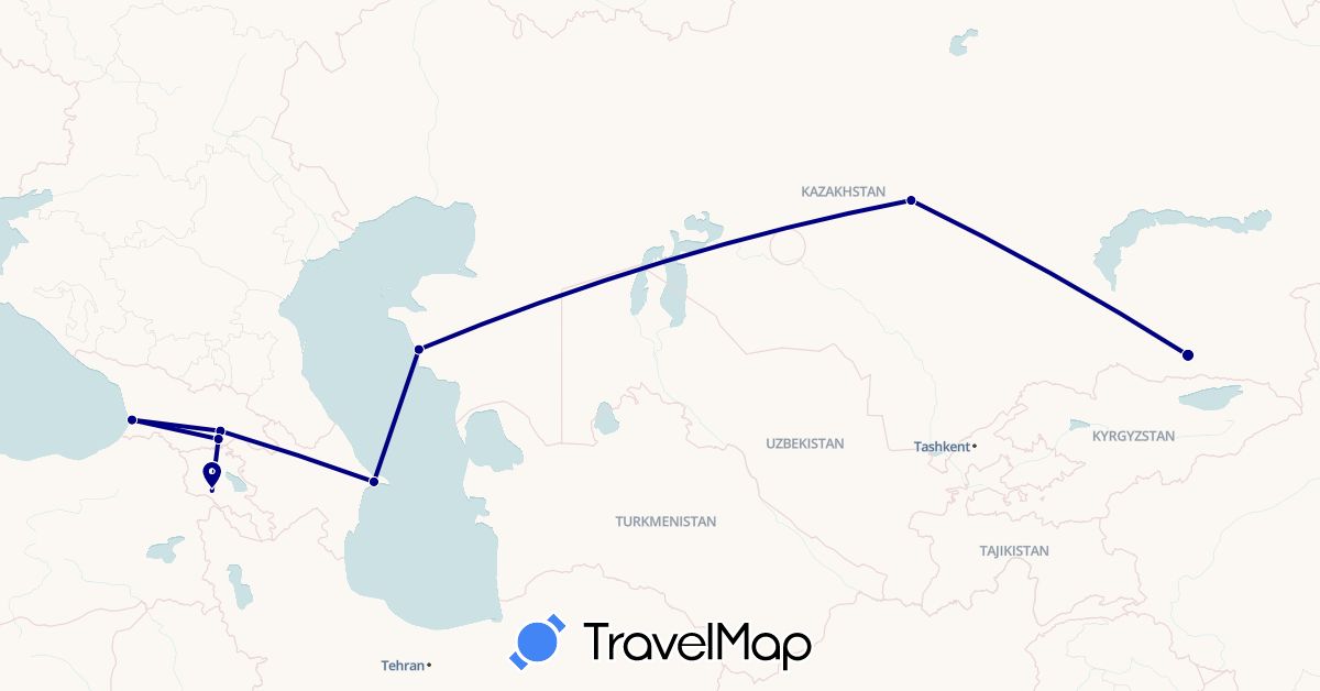 TravelMap itinerary: driving in Armenia, Azerbaijan, Georgia, Kazakhstan (Asia)